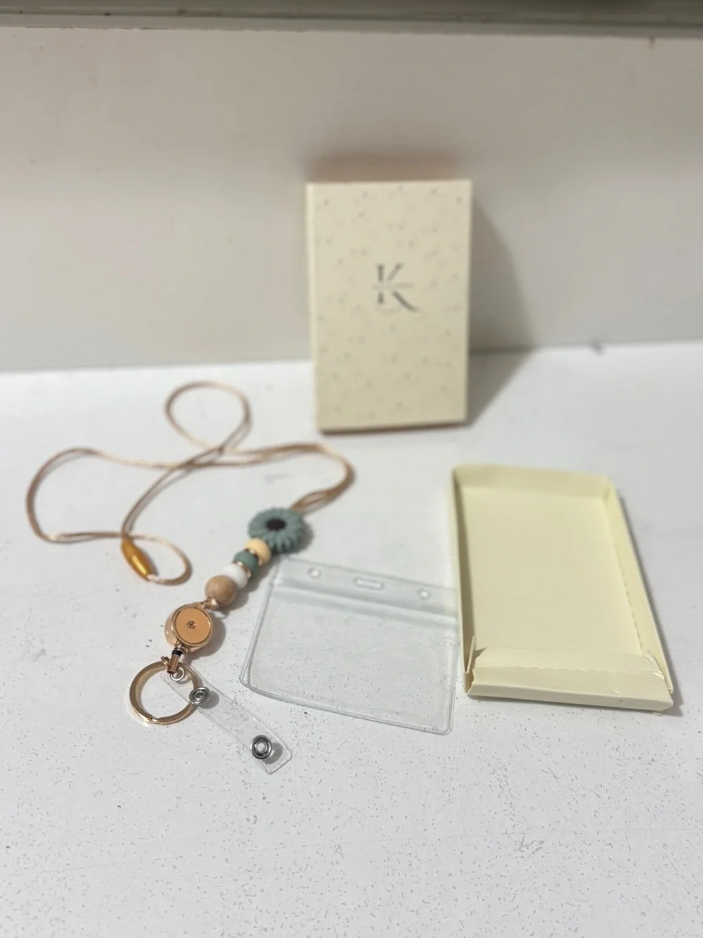 Cute Floral Bead Necklace badge holder - Light Blue & Peach brand new.